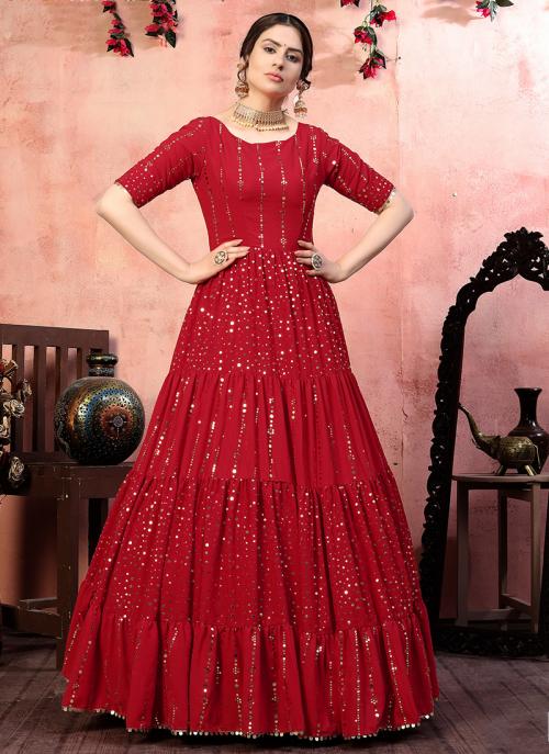 Buy Red Georgette Party Wear Sequins ...