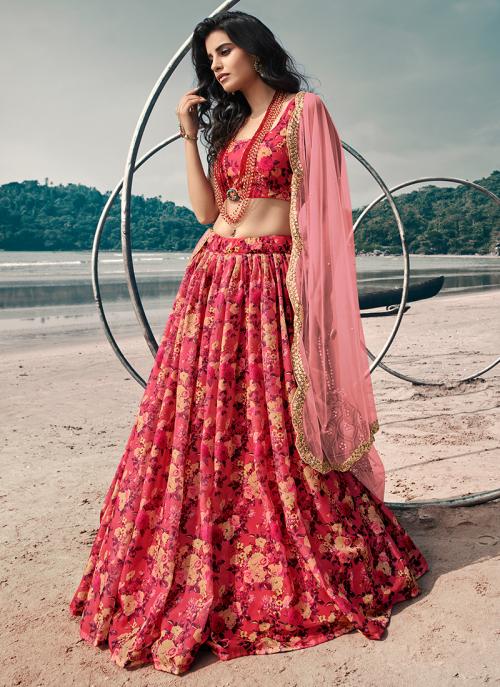 Buy Red Organza Party Wear Printed 