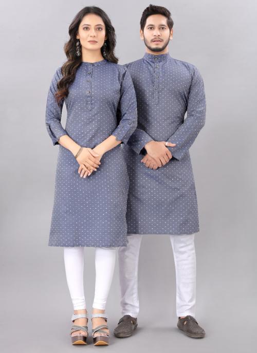 Buy Grey Cotton Casual Wear Plain Couple Kurta Online From Wholesale Salwar.