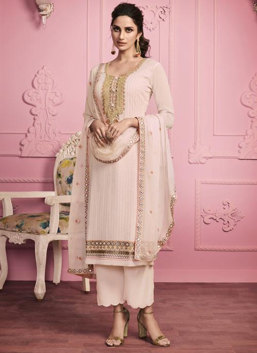 Pink Georgette Party Wear Embroidery Work Churidar Suit