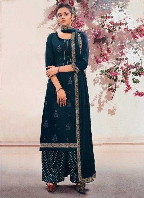 Blue Silk Casual Wear Embroidery Work Salwar Suit