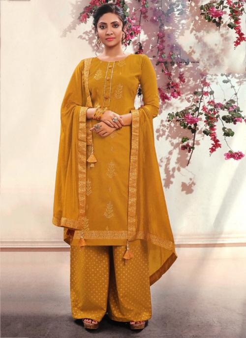 Musterd Silk Casual Wear Embroidery Work Salwar Suit