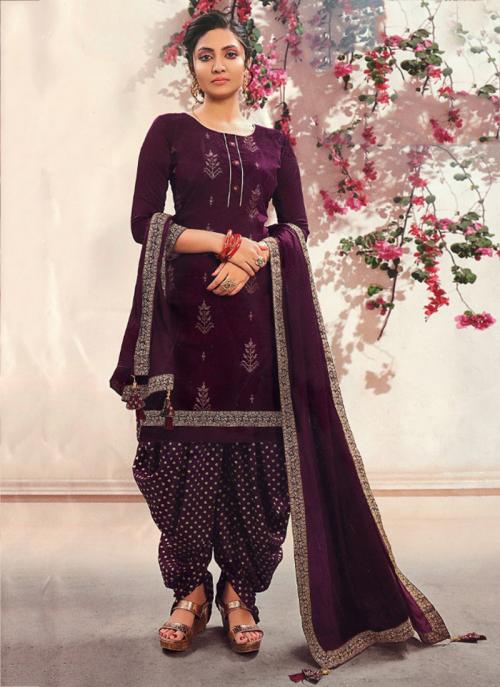 Purple Silk Casual Wear Embroidery Work Salwar Suit