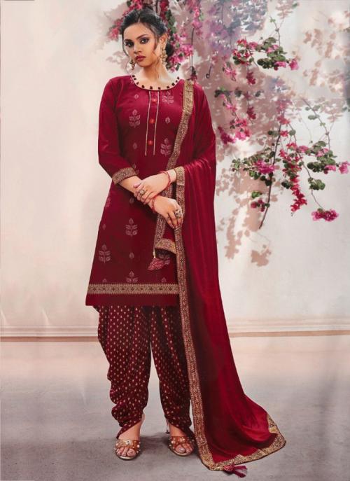Violet Silk Casual Wear Embroidery Work Salwar Suit