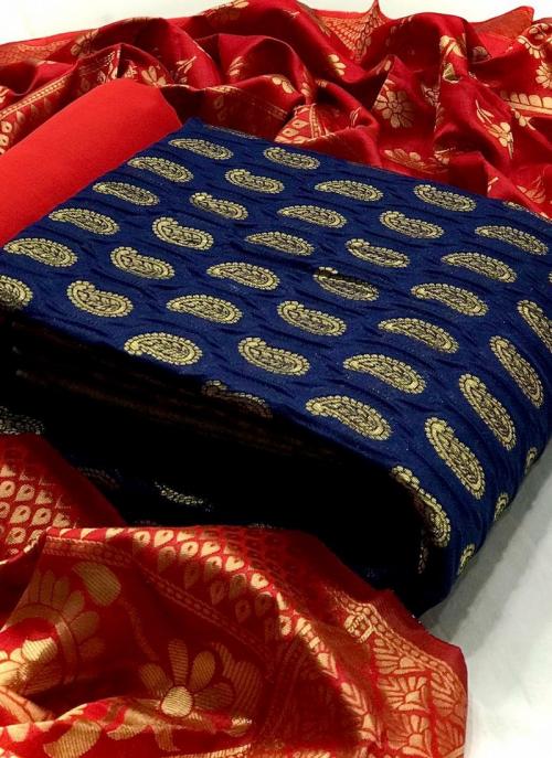 Blue Banarasi Silk Festival Wear Weaving Dress Material