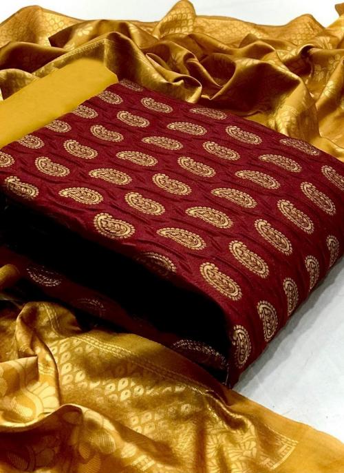 Maroon Banarasi Silk Festival Wear Weaving Dress Material