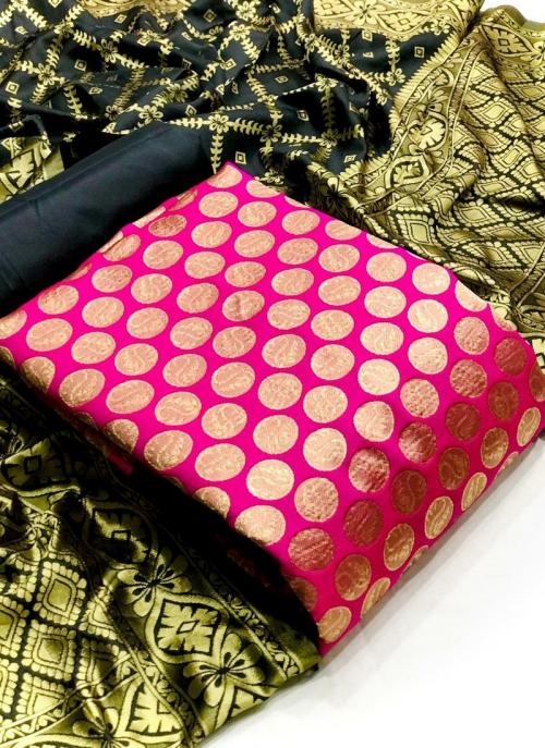 Pink Banarasi Silk Party Wear Weaving Dress Material