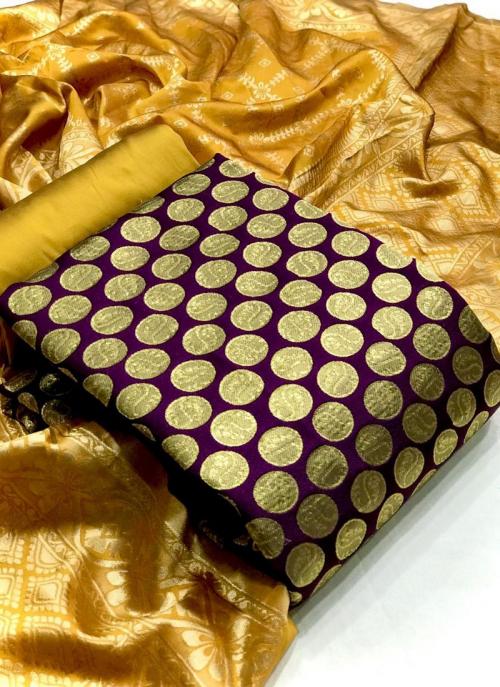 Purple Banarasi Silk Party Wear Weaving Dress Material