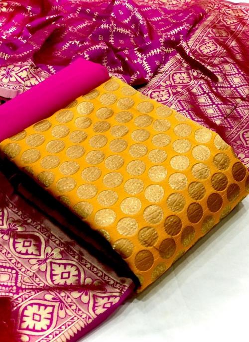 Yellow Banarasi Silk Party Wear Weaving Dress Material