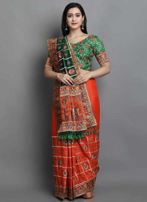 Buy Orange Soft Silk Wedding Wear Embroidery Work Half N Half Saree Online From Wholesale Salwar