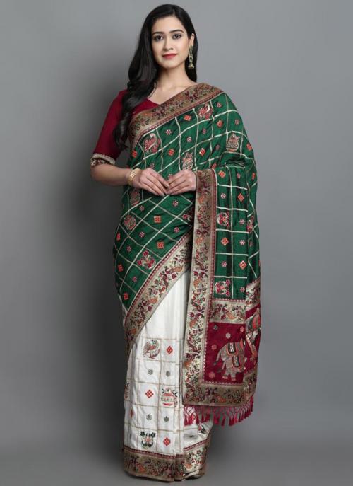 Buy Green Soft Silk Reception Wear Embroidery Work Half N Half Saree Online From Wholesale Salwar