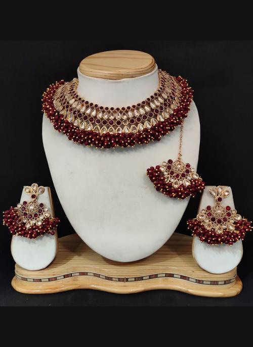 Buy Maroon Pearl Kundan-inspired Gold 