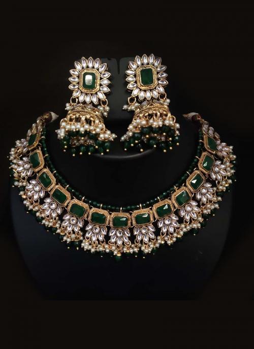 green polki necklace set