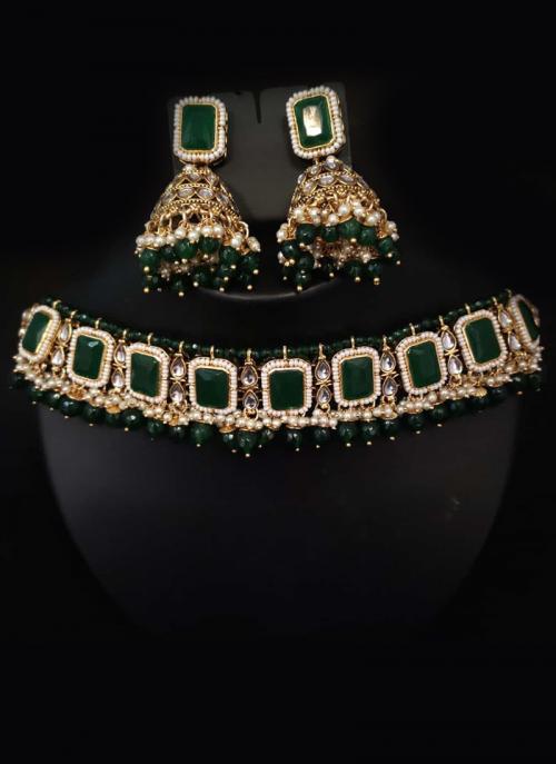 green polki necklace set