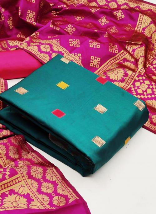 Blue Banarasi Silk Casual Wear Weaving Dress Material