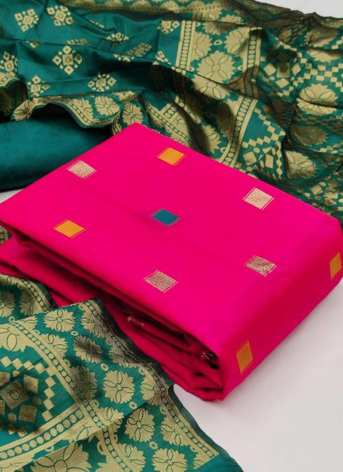 Pink Banarasi Silk Casual Wear Weaving Dress Material