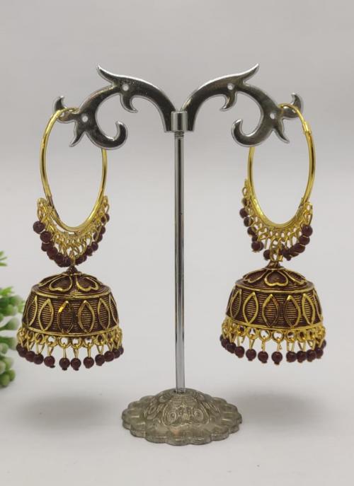 Brown Designer Gold Plated Jhumka Earrings
