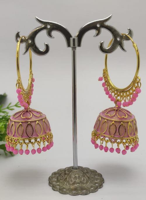 Light Pink Designer Gold Plated Jhumka Earrings