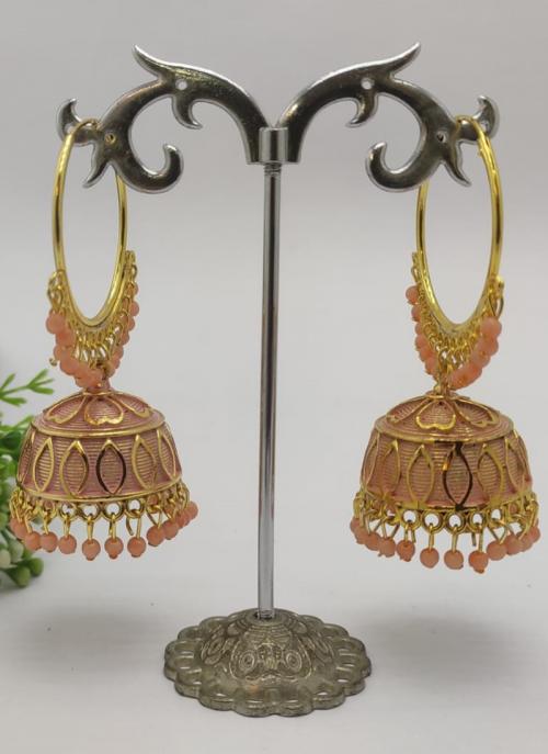 Peach Designer Gold Plated Jhumka Earrings
