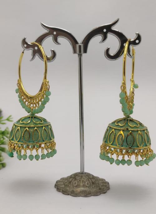 Pista Green Designer Gold Plated Jhumka Earrings