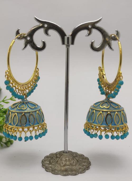 Sky Blue Designer Gold Plated Jhumka Earrings