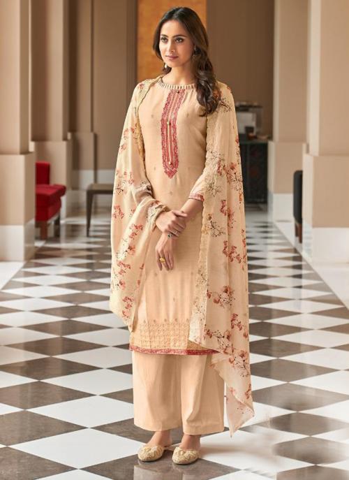 Beige Cotton Festival Wear Embroidery Work Salwar Suit