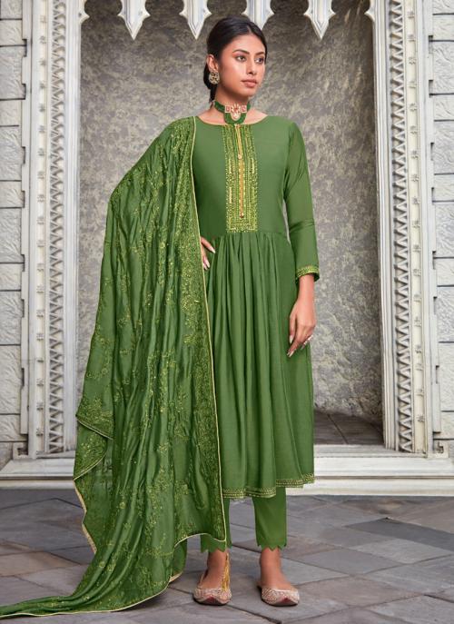 Green Muslin Party Wear Embroidery Work Salwar Suit