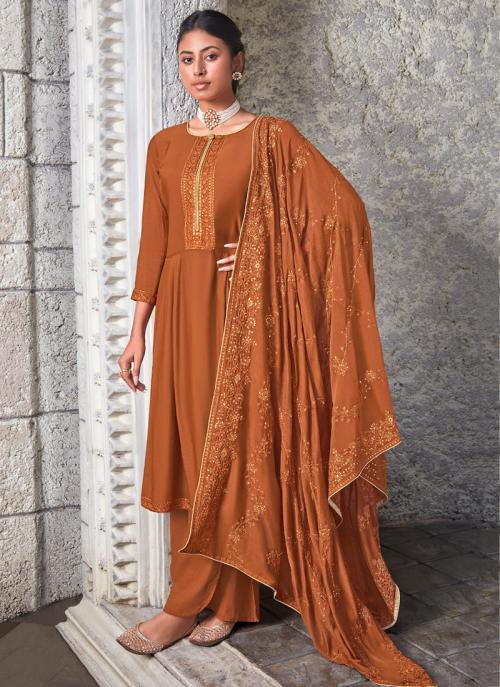 Orange Muslin Party Wear Embroidery Work Salwar Suit