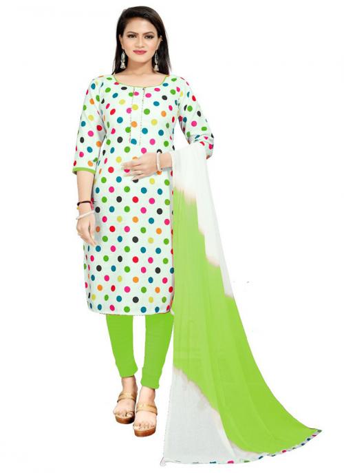 Green Cotton Slub Daily Wear Digital Printed Dress Material