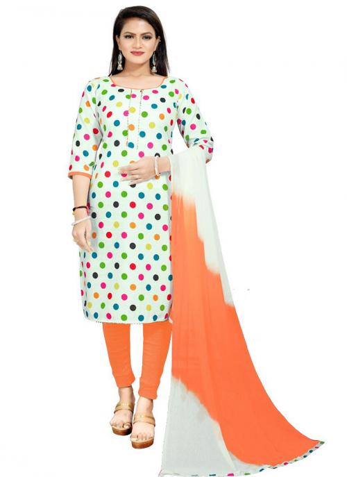 Orange Cotton Slub Daily Wear Digital Printed Dress Material
