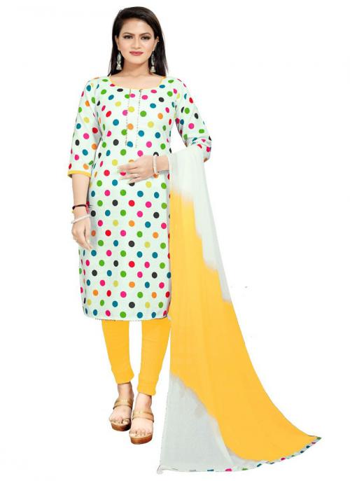 Yellow Cotton Slub Daily Wear Digital Printed Dress Material