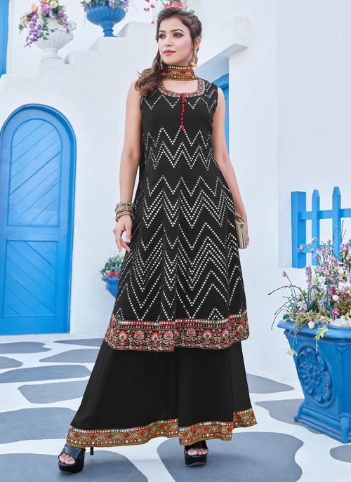 Black Georgette Festival Wear Embroidery Work Readymade Salwar Suit