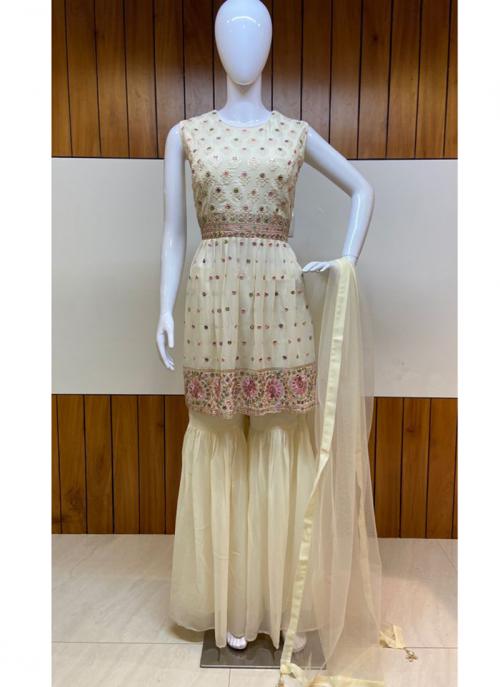 Cream Georgette Festival Wear Embroidery Work Readymade Salwar Suit