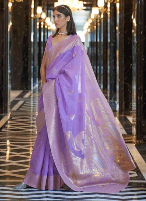 Purple Pure Linen Traditional Wear Weaving Saree