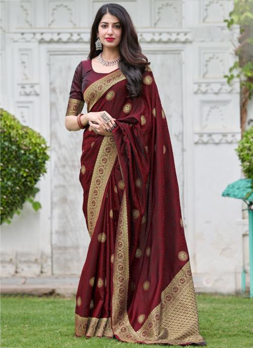 Maroon Satin Silk Wedding Wear Weaving Saree