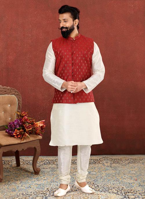 kurta pajama with red jacket