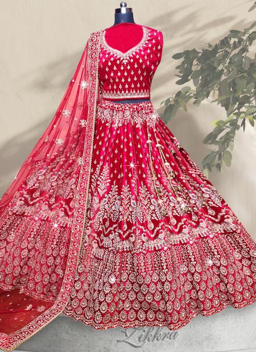 Red Velvet Bridal Wear Embroidery Work Lehenga Choli