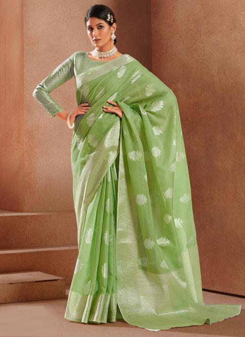 Light Green Modal Silk Festival Wear Weaving Saree