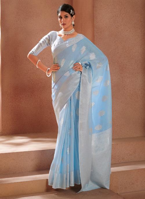 Sky Blue Modal Silk Festival Wear Weaving Saree