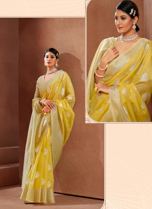 Yellow Modal Silk Festival Wear Weaving Saree
