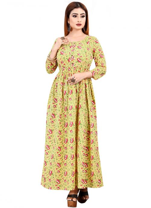 Light Green Cotton Daily Wear Printed Work Maternity Gown