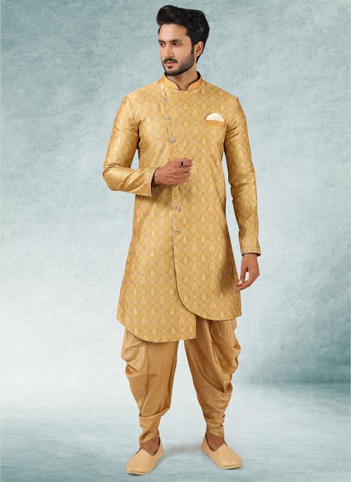 Baige Jacquard Brocade Silk Wedding Wear Pintux Peshawari Indo Western
