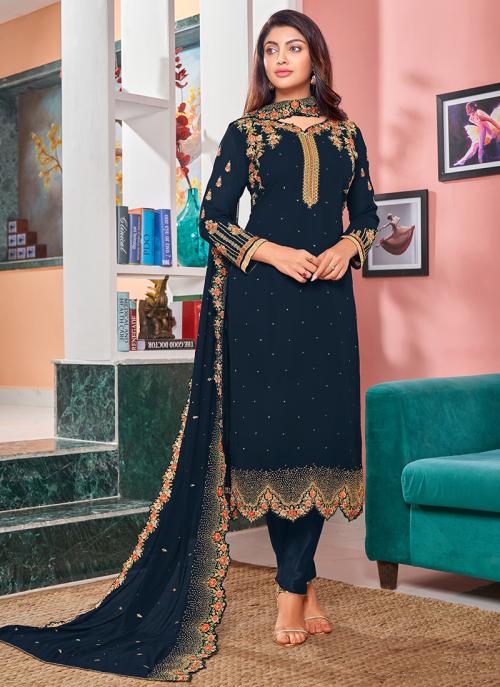 Rama Faux Georgette Party Wear Embroidery Work Churidar Suit