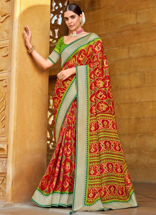 Red Brasso Party Wear Patola Saree