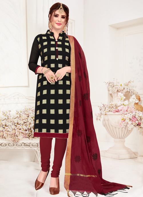 Black Banarasi Jacquard Daily Wear Fancy Work Churidar Suit