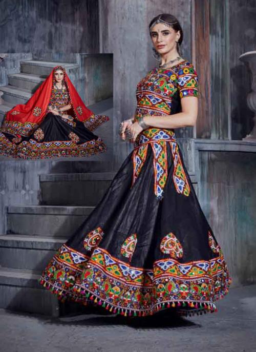 black churidar with mirror work