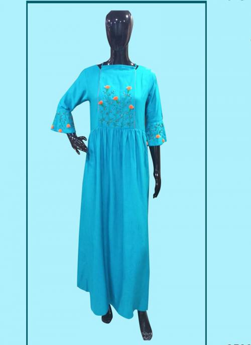Blue Rayon Khadi Casual Wear Hand Work Kurti