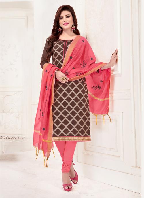 Brown Banarasi Jacquard Daily Wear Fancy Work Churidar Suit