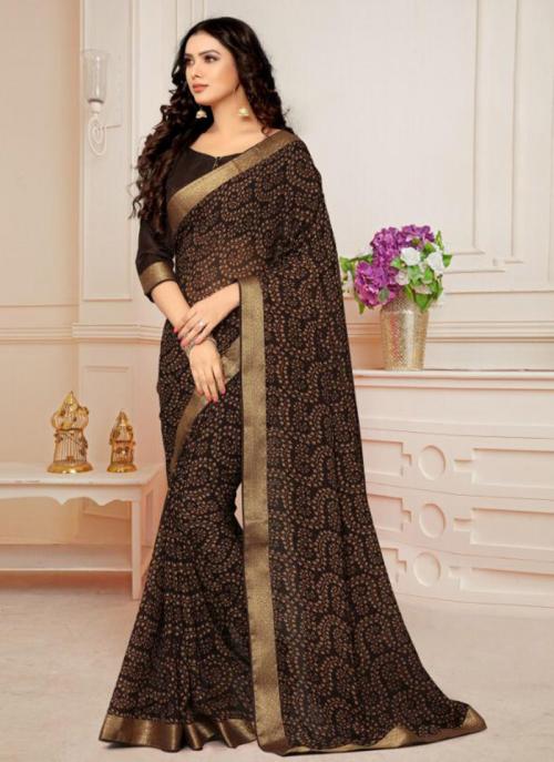 Brown Banarasi Silk Regular Wear Printed Work Saree