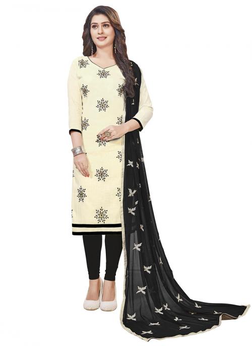 Cream South Cotton Casual Wear Embroidery Work Churidar Style